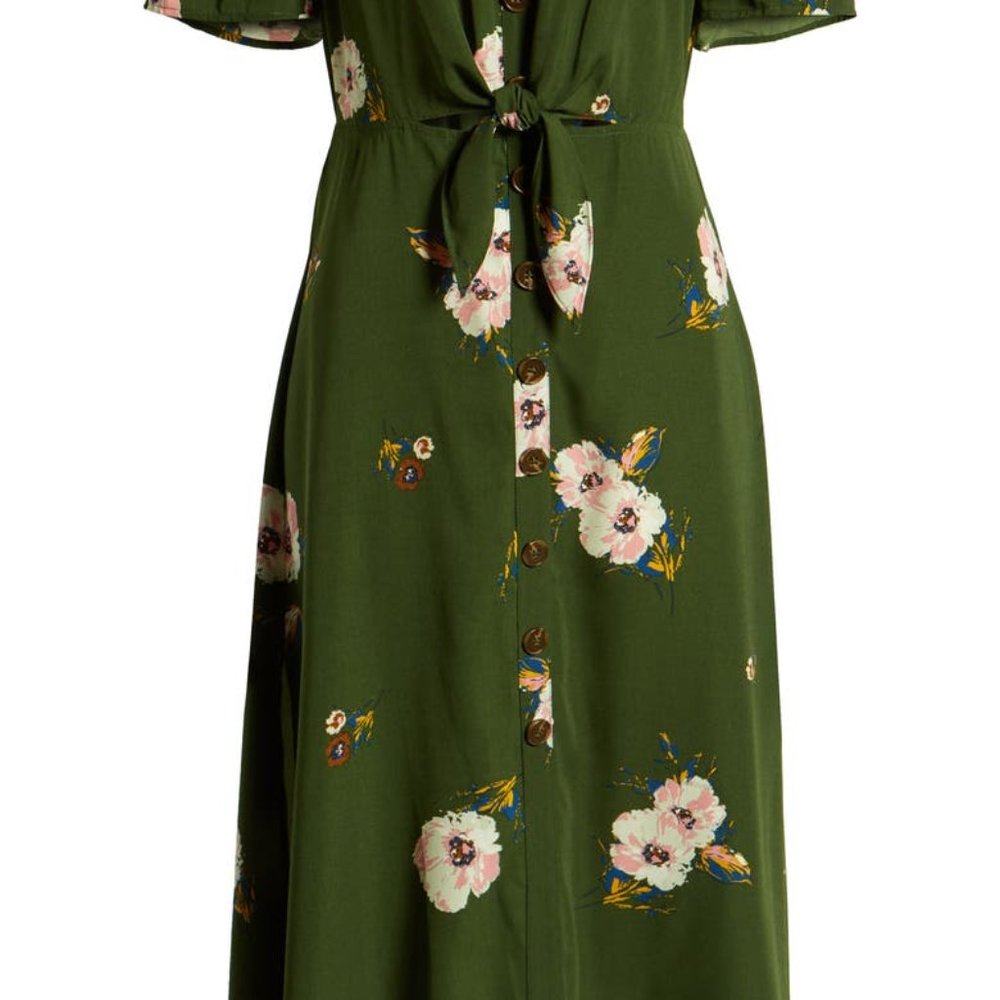 ROW A Off The Shoulder Midi Dress Size L Olive Green